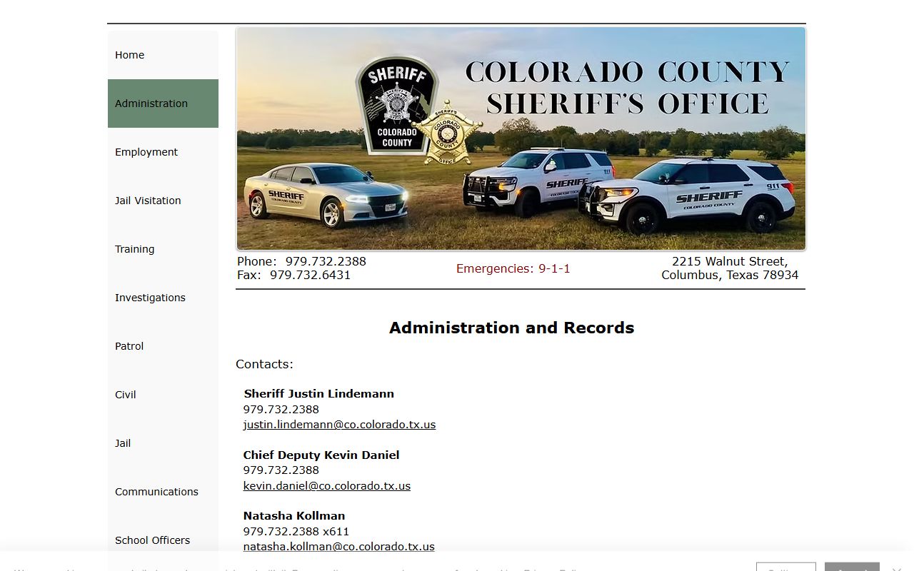 Colorado County jail mugshots records request administration page
